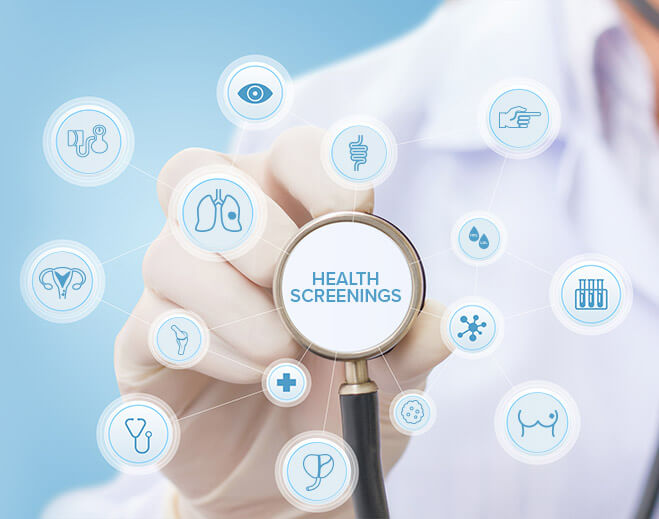 Health screenings concept with medical icons