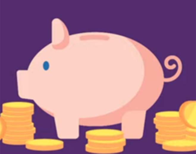 Piggy bank with stacked coins illustration