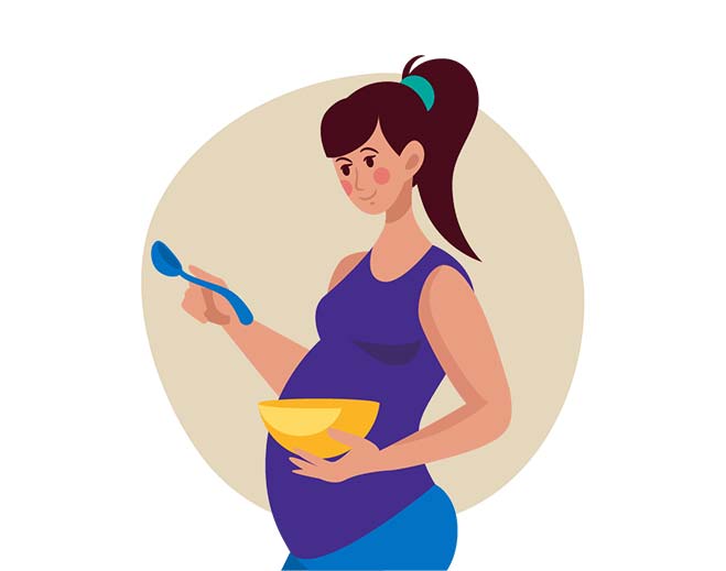 Illustration of pregnant person eating healthy meal